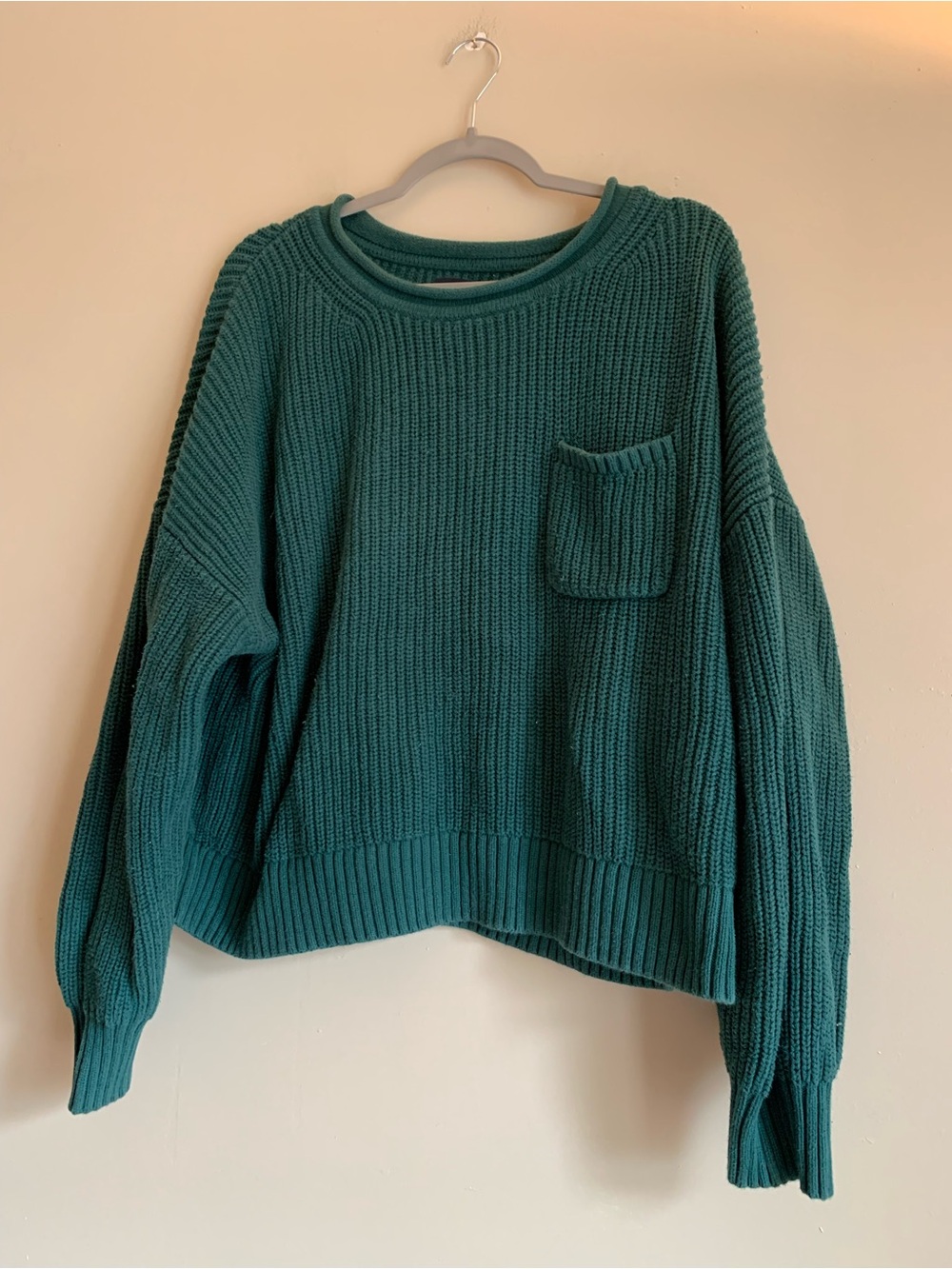 GAP Forest Green Ribbed Crewneck Sweater Cotton Winter Women Size XL Tall